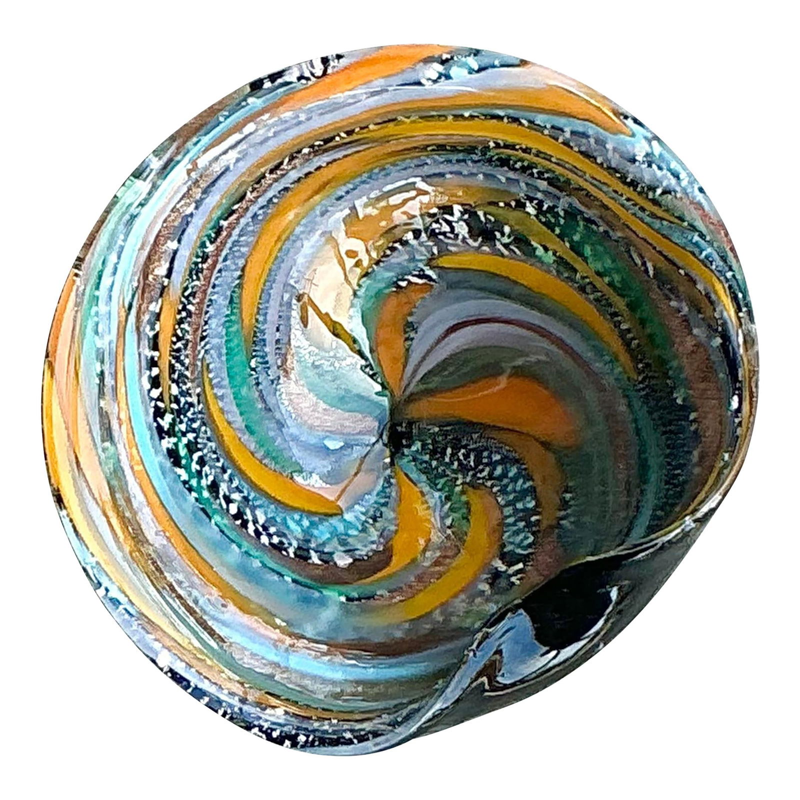 Vintage Boho Murano Glass Swirl Bowl Saffron Color (1 of 7)