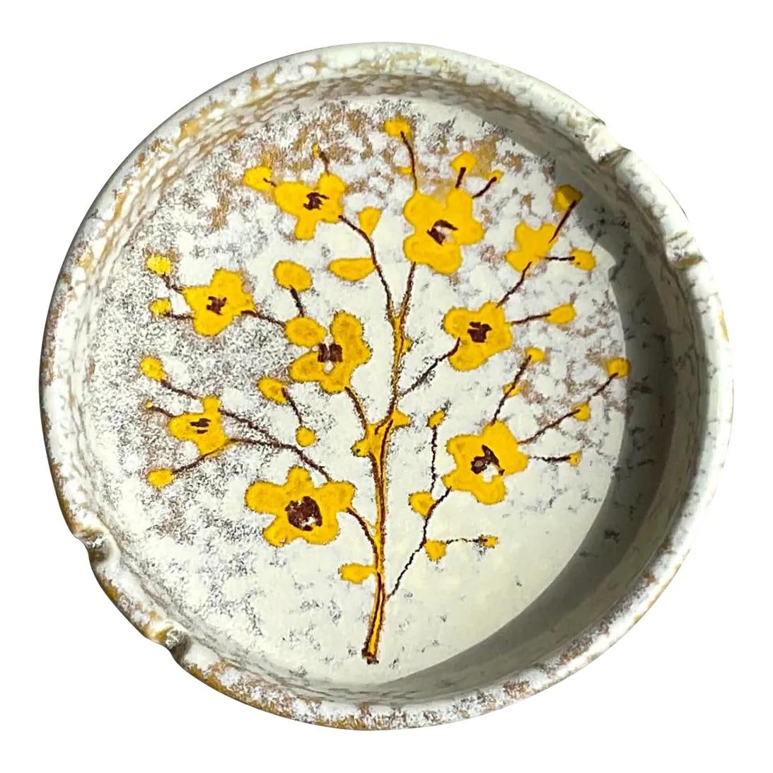 Vintage Boho Italian Floral Ceramic Ashtray 8.5 in Alabaster (1 of 8)