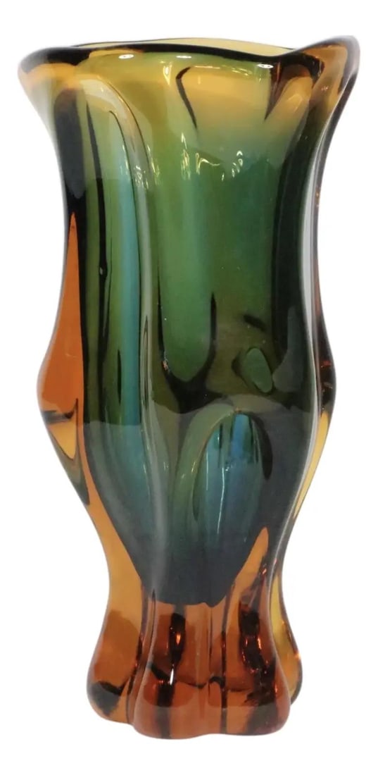 Amber Green Bohemian Art Glass Vase Josef Hospodka Chribska 1960s (1 of 10)