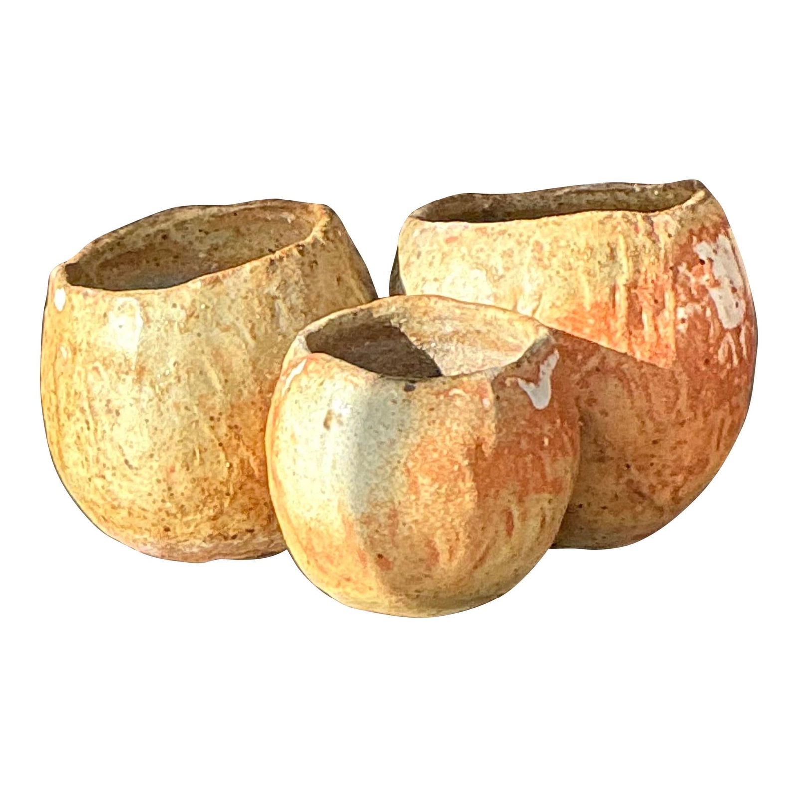 Vintage Boho Pottery Vase Set of 3 with Textured Glazes (1 of 6)