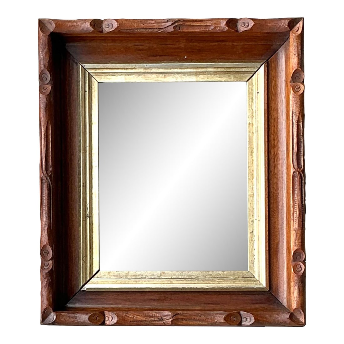 Vintage Boho Faux Bois Carved Wood Mirror Rustic Charm 15x13.25 (1 of 7)