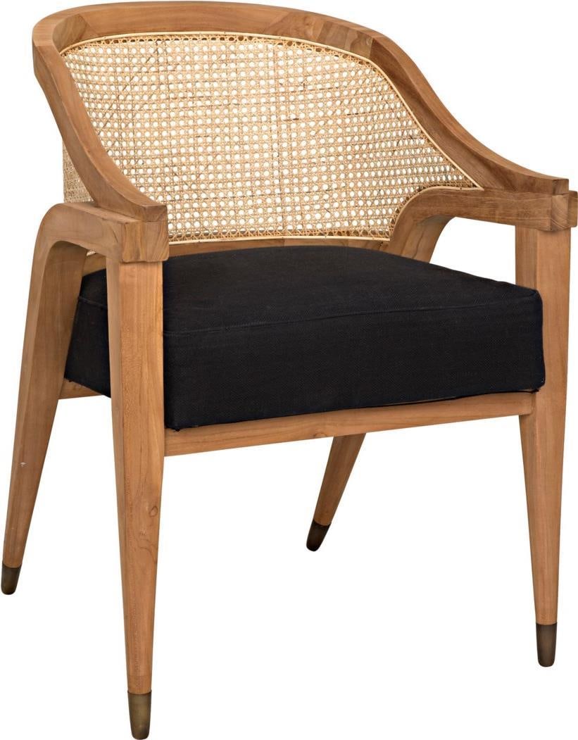 Noir Scandinavian Teak Chloe Chair with Black Waxed Finish: Noir Scandinavian Teak Chloe Chair with Black Waxed Finish Introducing the Sophisticated Teak Chloe Chair, expertly crafted with a blend of teak wood and caning, perfect for adding a touch of Scandina
