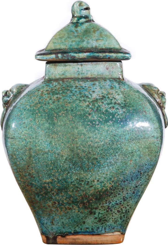 Hand-Crafted Green Ceramic Jar Arts and Crafts Style (1 of 4)