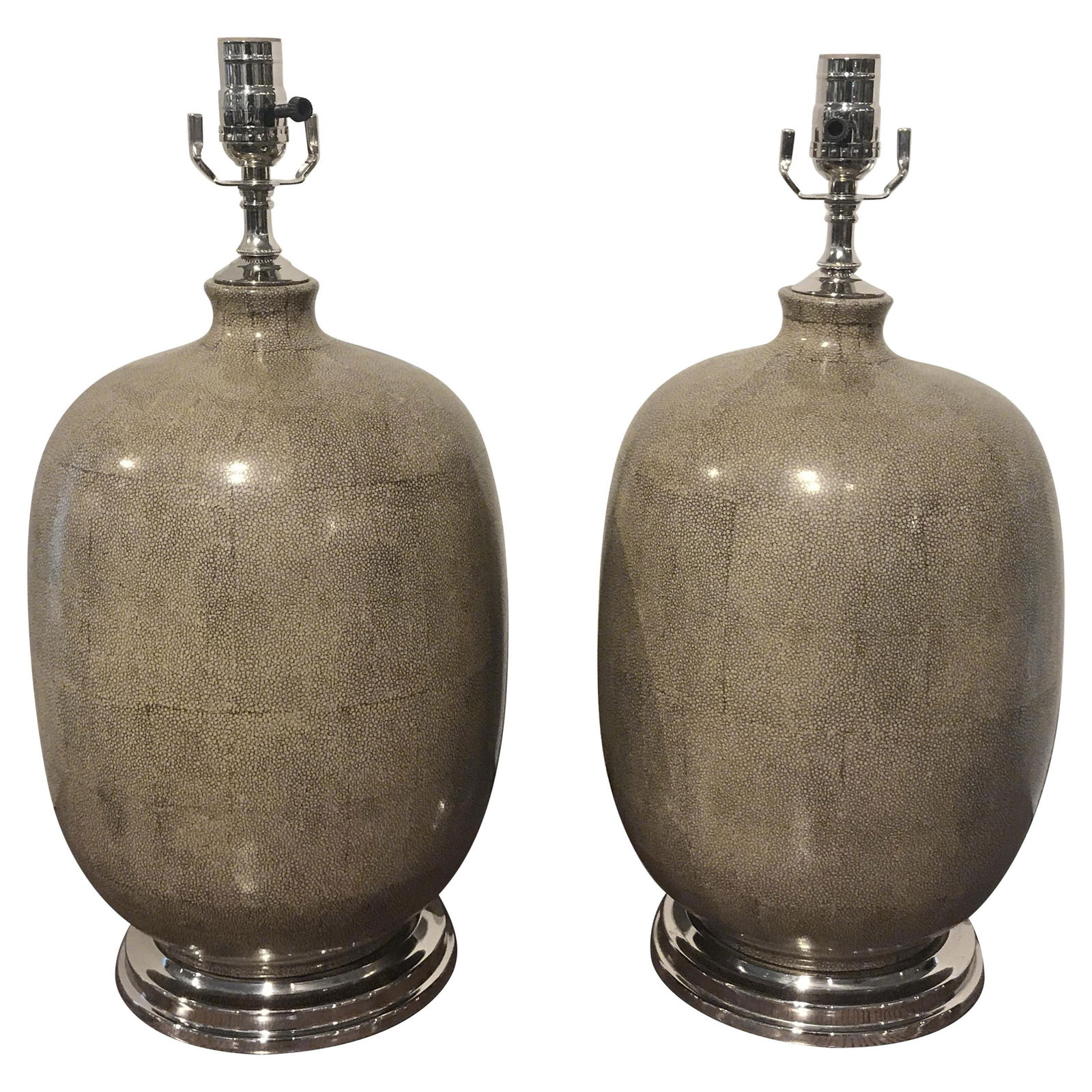 Elegant Pair of Shagreen Porcelain Lamps with Silver Plate Accents (1 of 10)