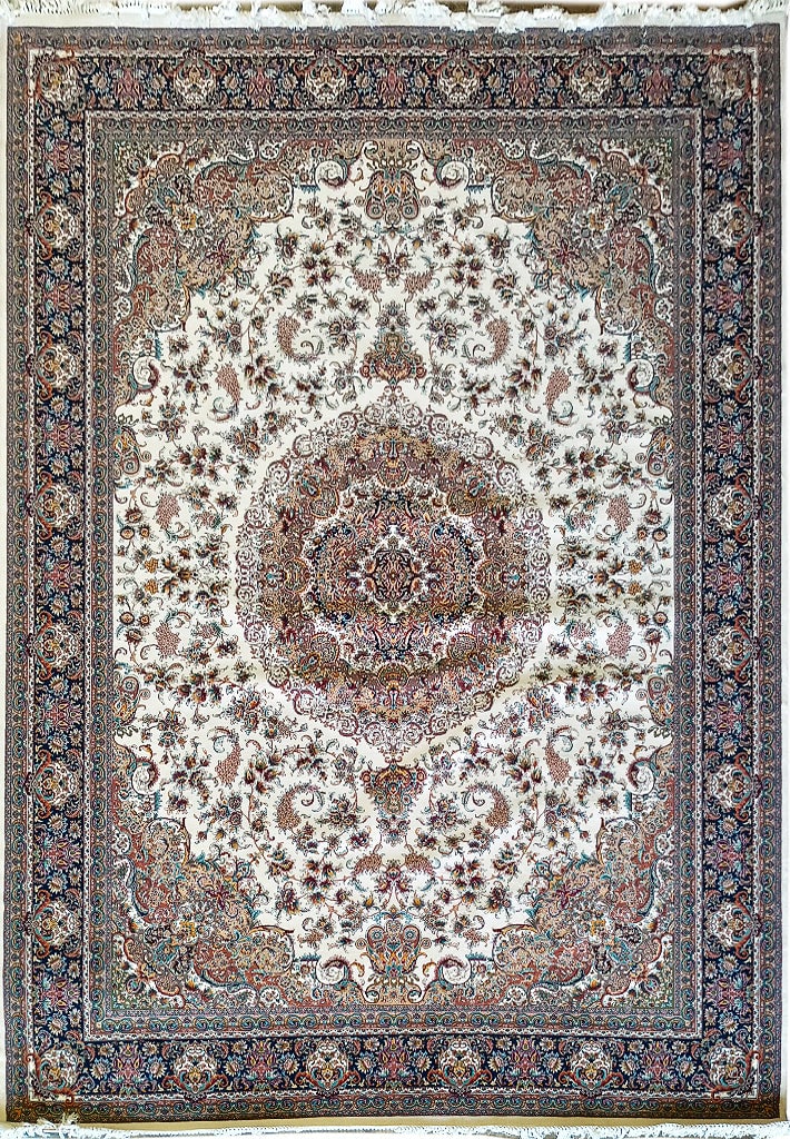 9.9 x 13.9 Hand-Knotted Persian Tabriz Rug in Ivory Burgundy Green (1 of 9)