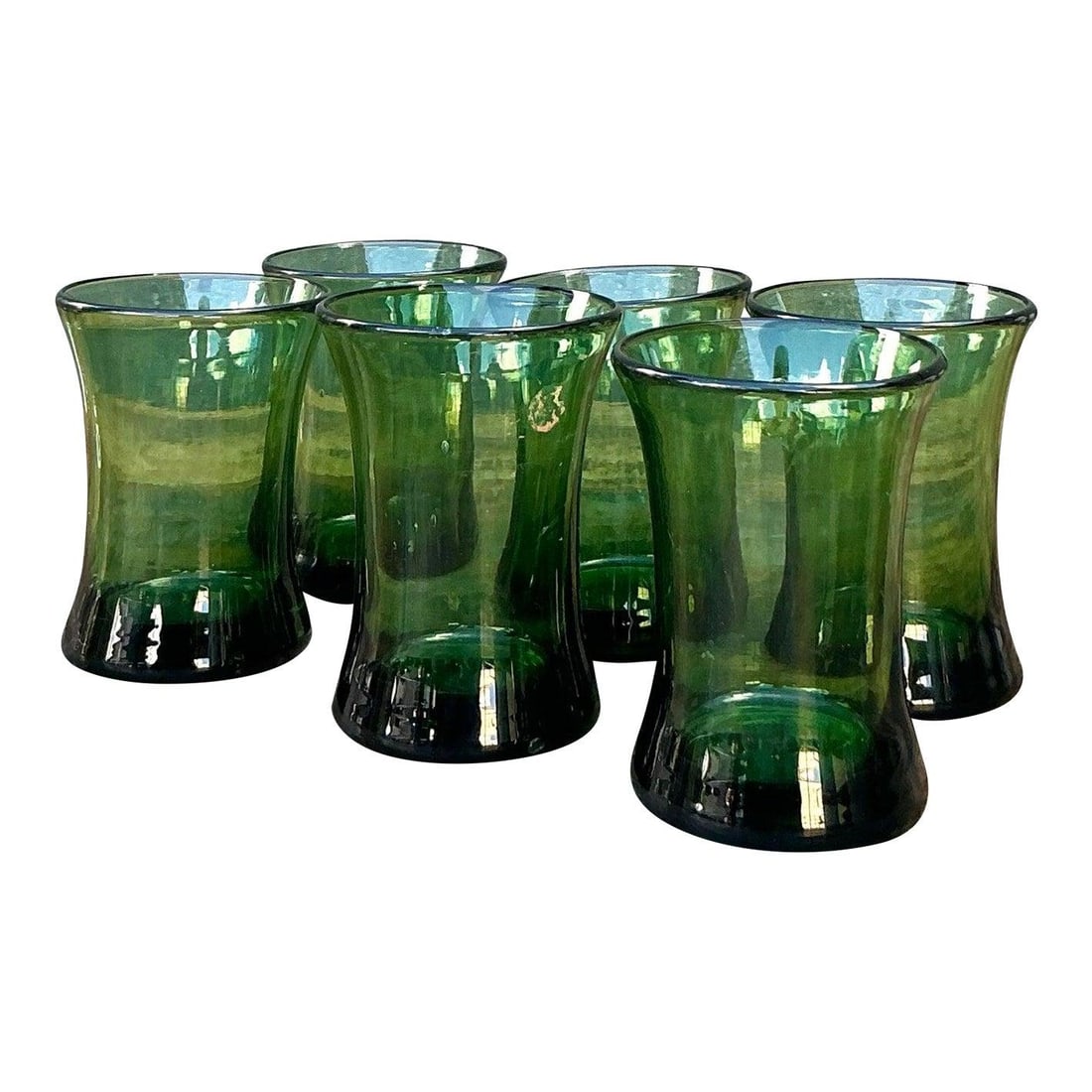 Vintage Italian Rustic Glass Tumblers Set of 6 Emerald Green (1 of 10)