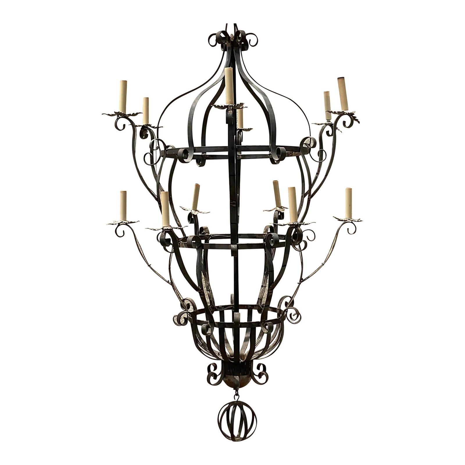 Vintage Boho Monumental Black Wrought Iron Chandelier (1 of 8)