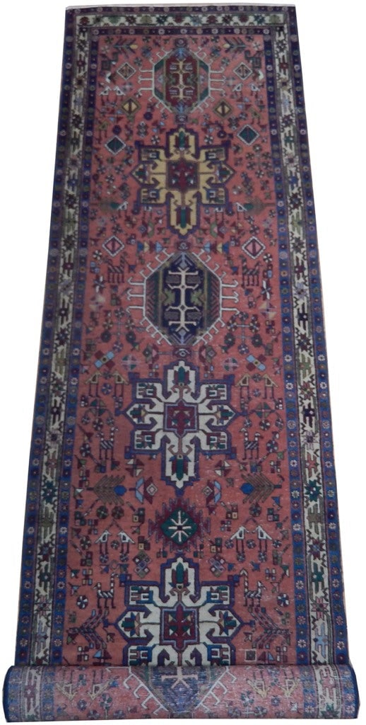 3 x 14.2 Semi-Antique Persian Heriz Karaja Runner Rug (1 of 6)