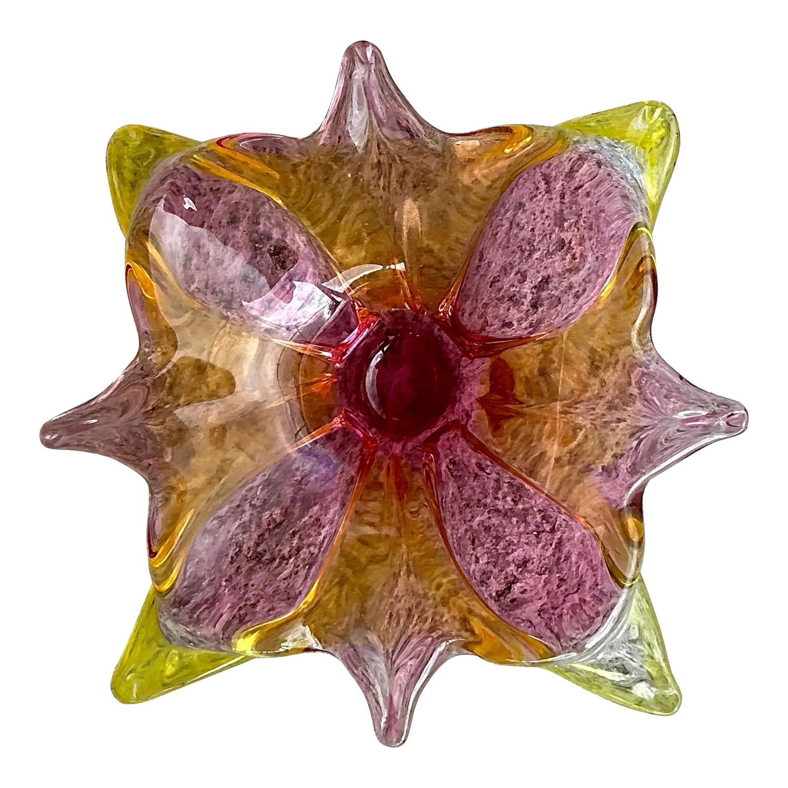 Vintage Murano-Inspired Art Glass Bowl in Pink Amber Yellow (1 of 6)