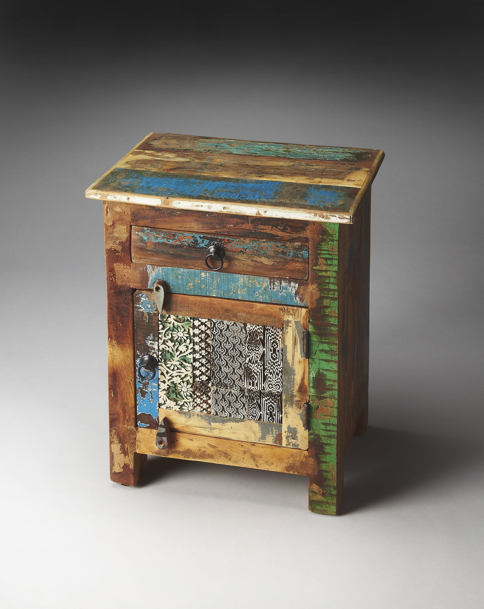 Butler Hand-Painted Multicolored Reclaimed Wood Storage Chest: Butler Hand-Painted Multicolored Reclaimed Wood Storage Chest This vibrant eco-friendly storage chest is a stylish addition to any room. Crafted from reclaimed wood of assorted species, the chest feat