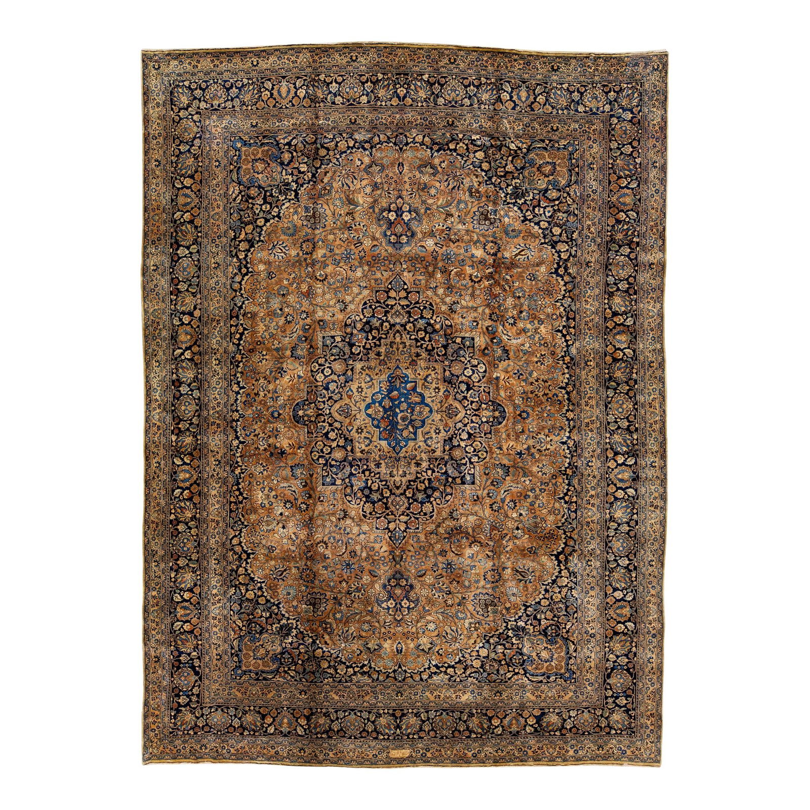 Antique Mashad Handmade Wool Rug 11'7 x 16'3 Tan Floral Design (1 of 8)