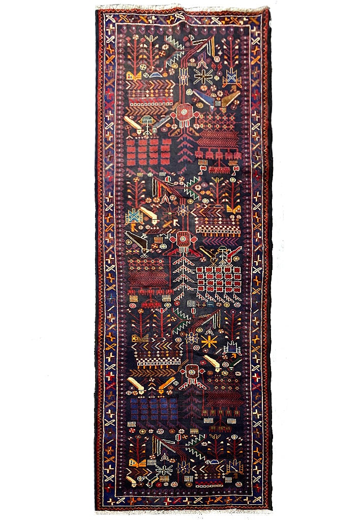 Handcrafted 3.9 x 9.11 Red Persian Hamadan Runner Rug (1 of 10)