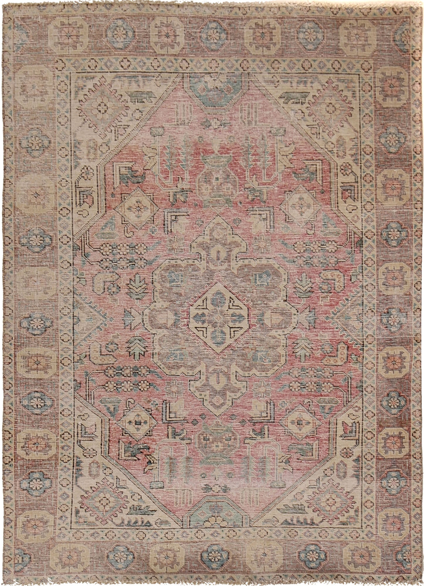 4.4 x 6.0 Vintage Heriz Low Pile Rug for Stylish Spaces (1 of 8)