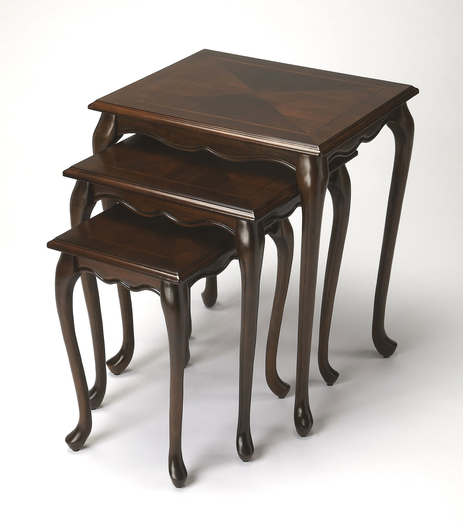 Butler Classic Cherry Nesting Tables Traditional Design Set: Butler Classic Cherry Nesting Tables Traditional Design Set Enhance your living space with these Classic Cherry Nesting Tables, featuring a traditional design that complements any formal setting. Cons