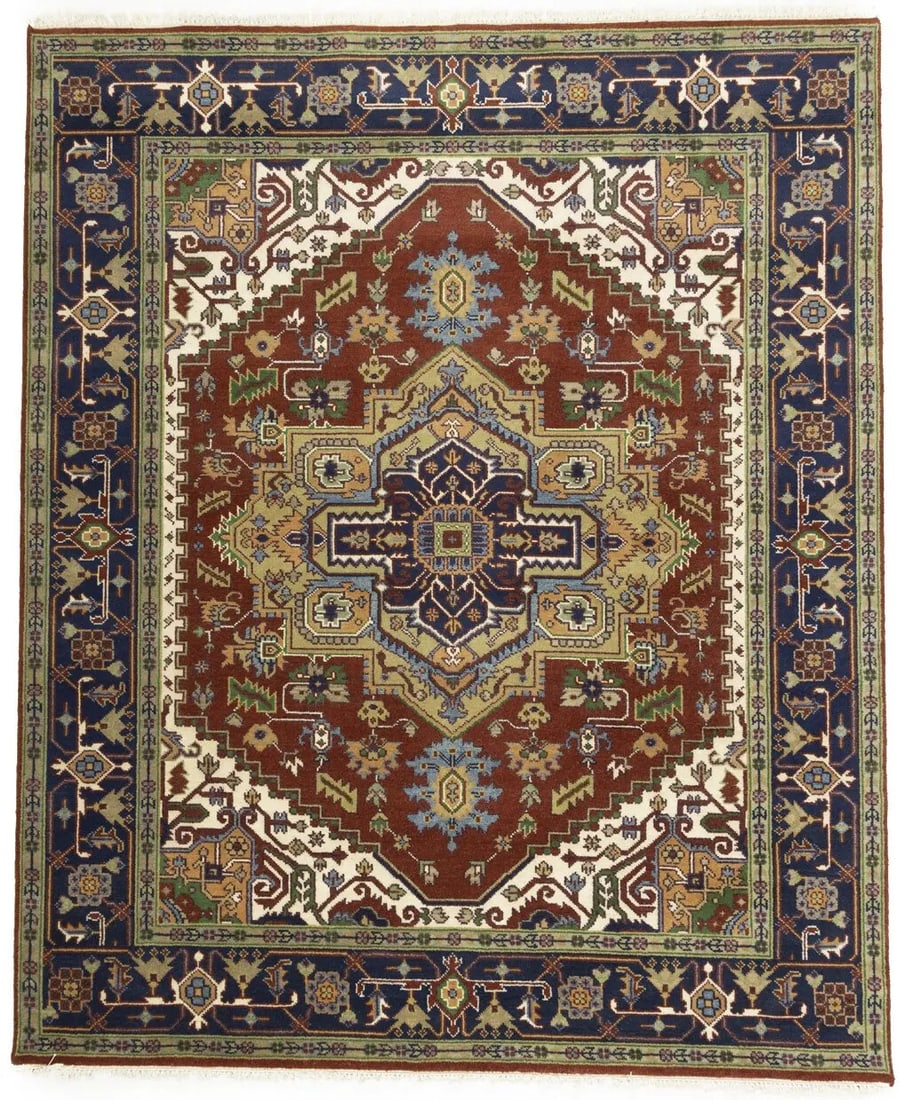 Hand-Knotted Heriz Serapi Oriental Rug 8'3 x 9'11 Rusty Red Geometric Design (1 of 18)