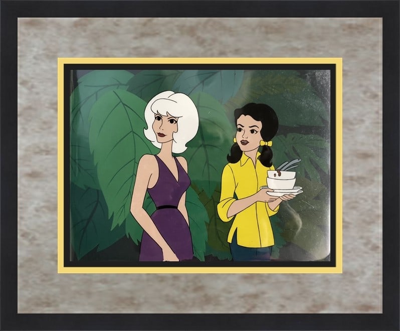 Gilligan's Island Hand Painted Animation Cel Custom Framed 1966 Filmation: Gilligan's Island Hand Painted Animation Cel Custom Framed 1966 Filmation This exquisite original hand-painted animation production cel from 'Gilligan's Island' showcases iconic characters Ginger and