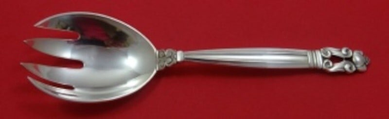 Georg Jensen Acorn Sterling Silver Salad Serving Fork 6.5" (1 of 2)