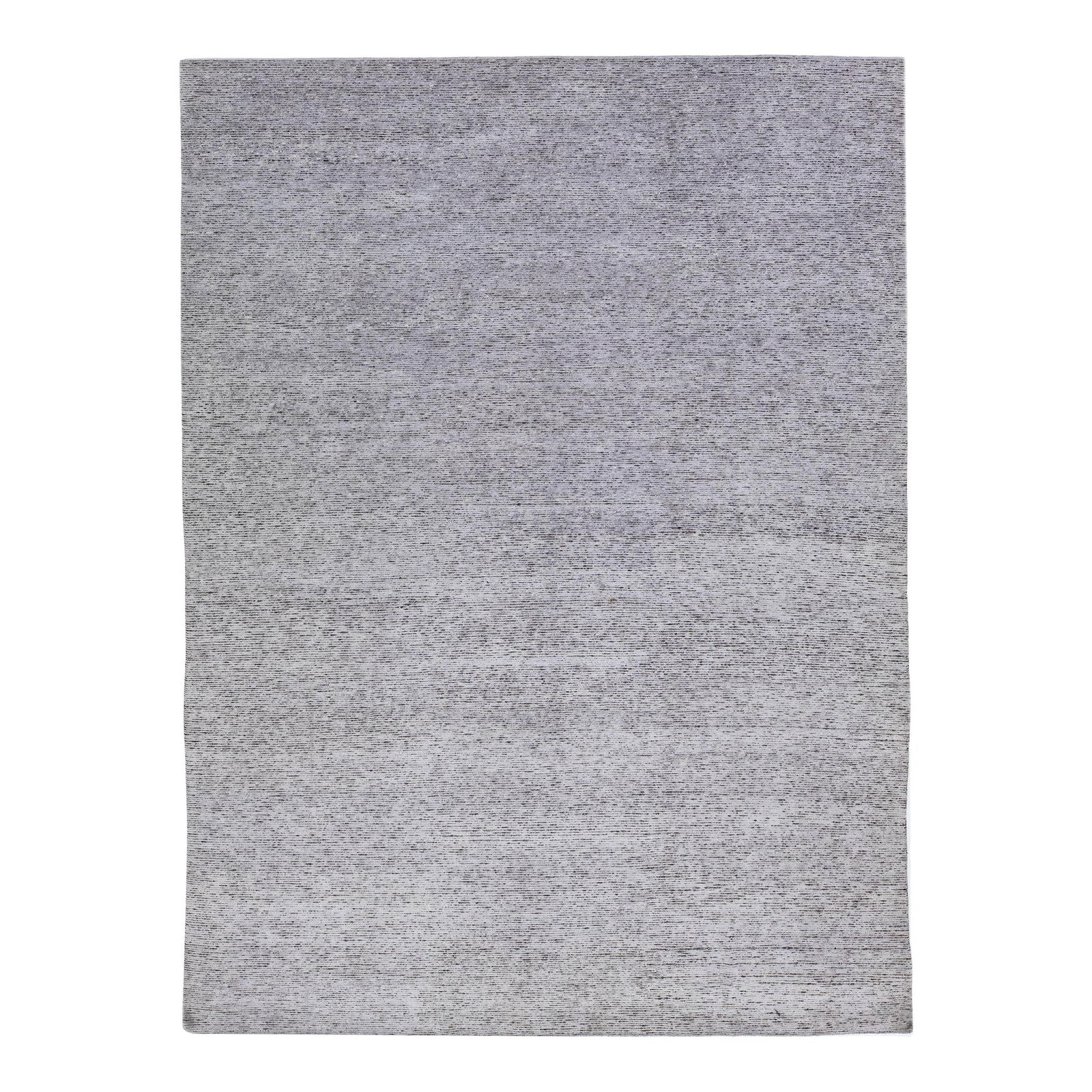 Contemporary Handmade Wool Silk Rug 9'1 x 12'2 Grey Striped Design (1 of 7)