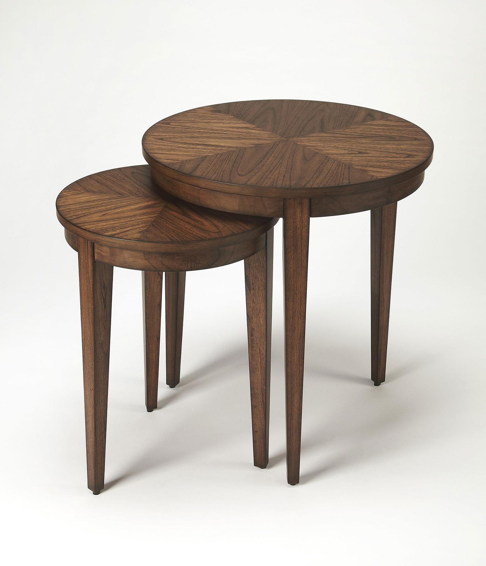 Butler Transitional Lacey Nesting Tables Acacia Brown Cocoa Finish: Butler Transitional Lacey Nesting Tables Acacia Brown Cocoa Finish Elevate your living space with this set of Transitional Lacey Nesting Tables, crafted by Butler Specialty. These versatile tables are