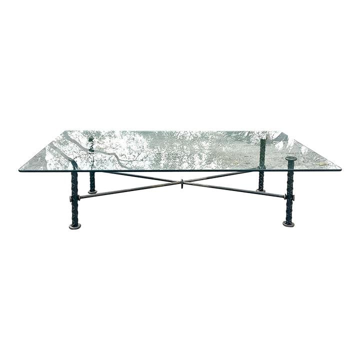 Vintage Boho Ilana Goor Rebar Coffee Table Charcoal Metal Glass: Vintage Boho Ilana Goor Rebar Coffee Table Charcoal Metal Glass Elevate your living space with this Vintage Boho Signed Ilana Goor Rebar Coffee Table. This exceptional piece features a unique rebar de