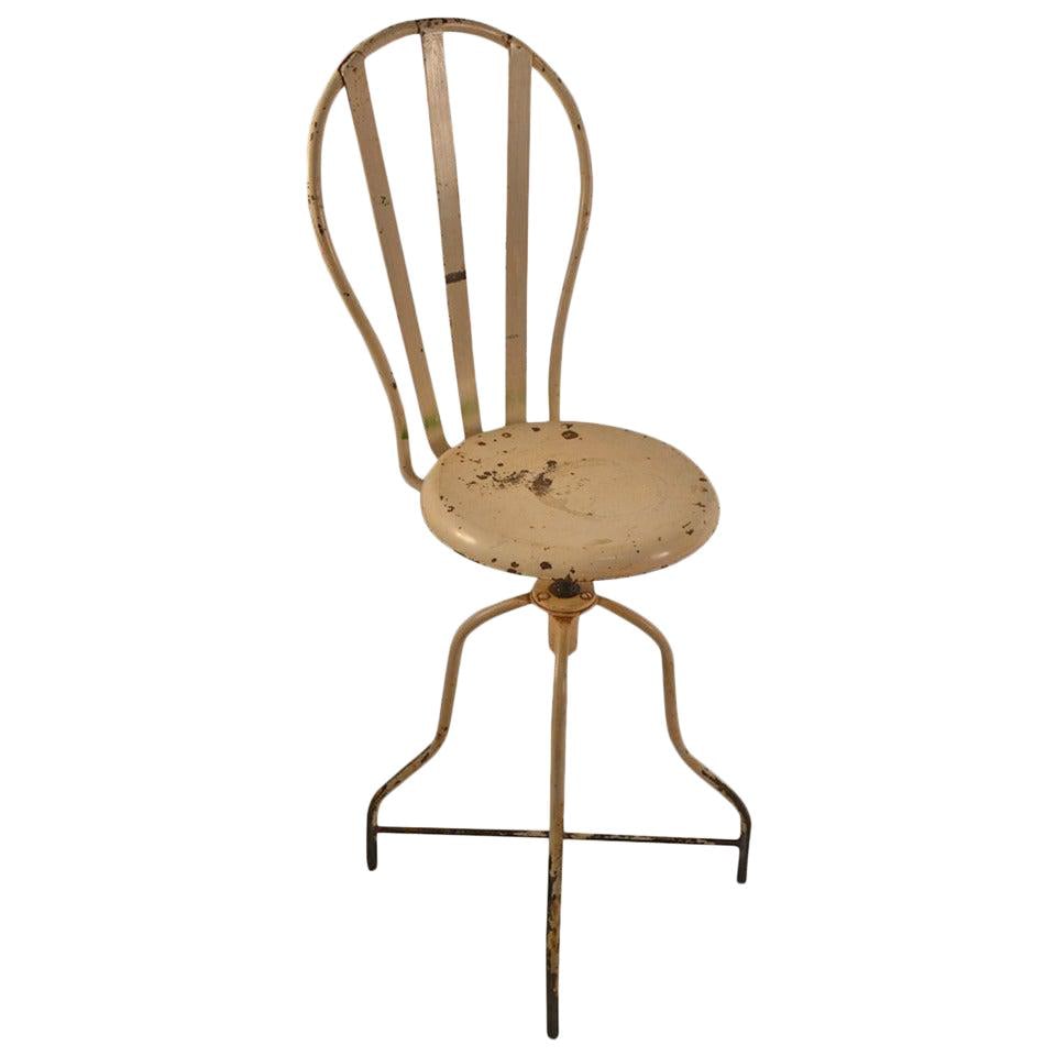 Vintage White Iron Industrial Swivel Stool with Back Support (1 of 5)