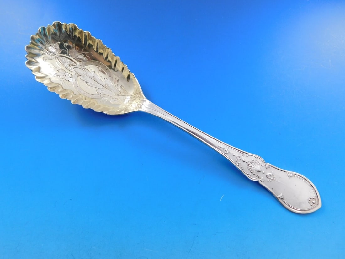 Shiebler Dew Drop Sterling Silver Berry Spoon 9" Pie Crust Edge (1 of 4)