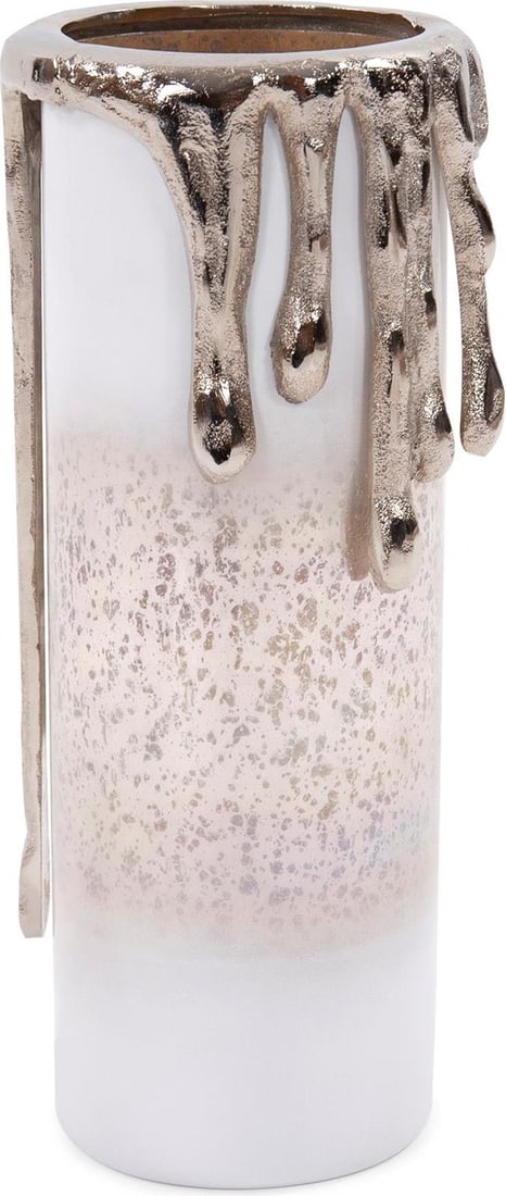 Howard Elliott Arctic Glacier Candle Holder Aluminum Glass Round: Howard Elliott Arctic Glacier Candle Holder Aluminum Glass Round Illuminate your space with the Elegant Arctic Glacier Candle Accent Piece, a stunning addition to your decor. This accent piece feature