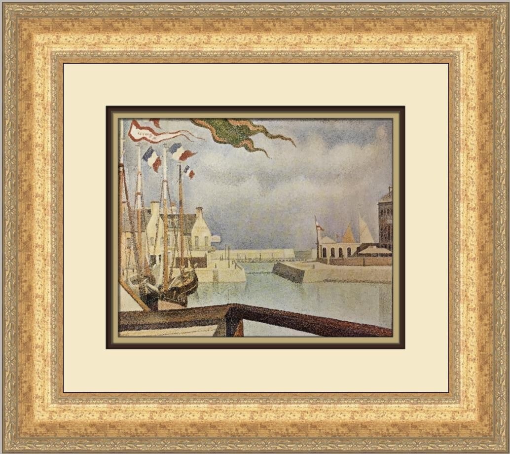 Georges Seurat Sunday at Port-en-Bessin Custom Framed Art Print: Georges Seurat Sunday at Port-en-Bessin Custom Framed Art Print This stunning custom framed print features Georges Seurat's iconic artwork, "Sunday at Port-en-Bessin." The piece measures 19 inches wid