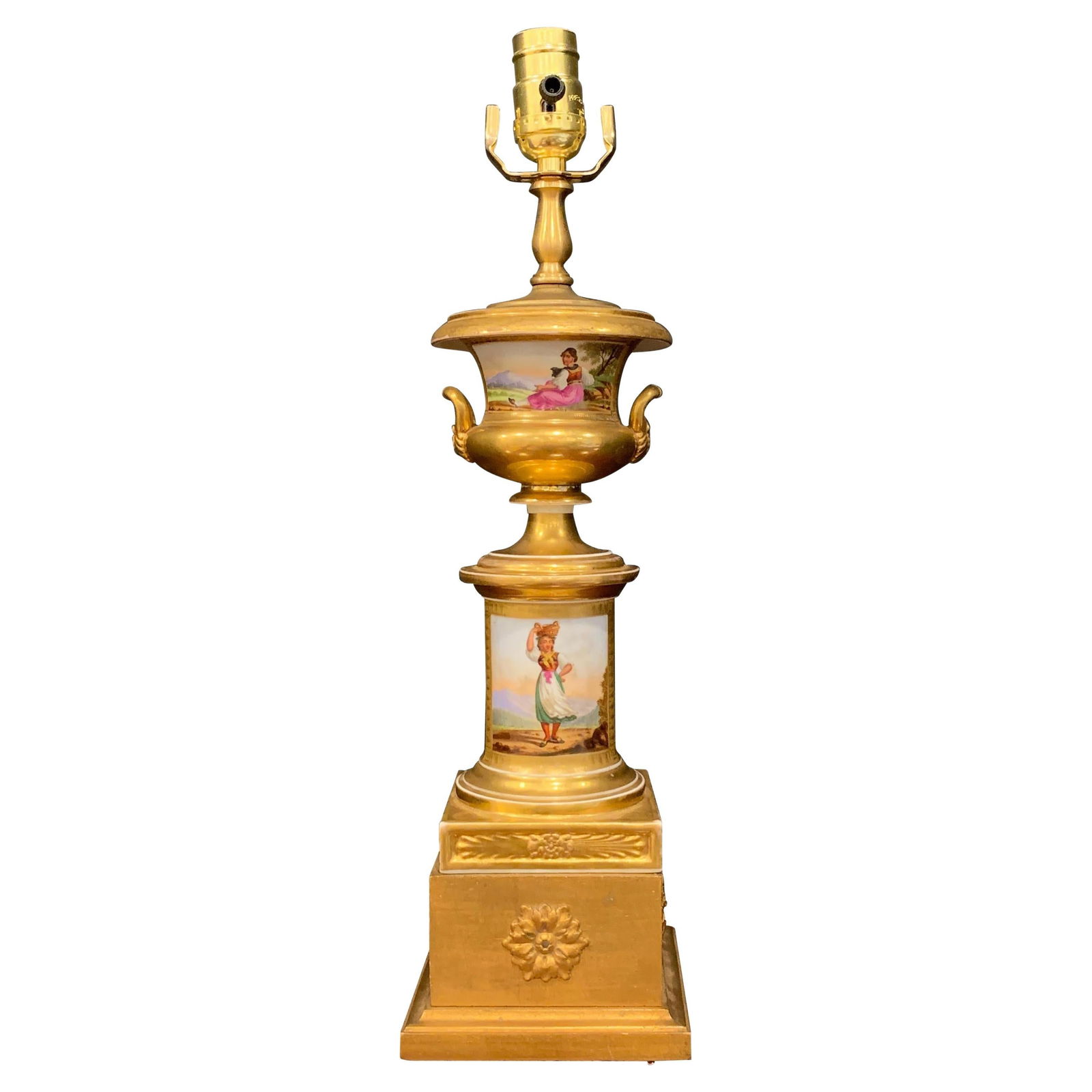 19th Century Neoclassical Campana Urn Lamp Giltwood Porcelain (1 of 13)