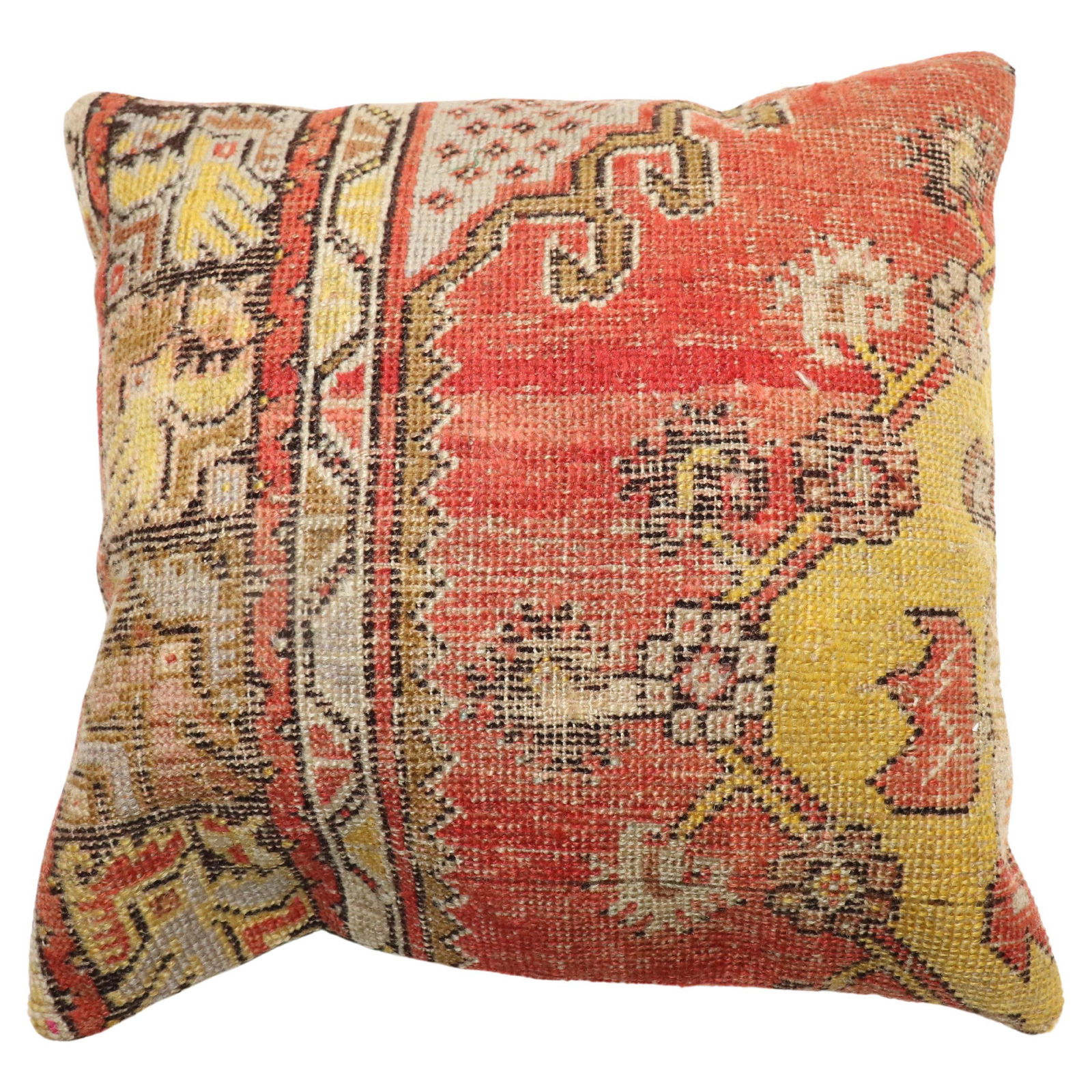 Zabihi Collection Rustic Red Wool Pillow from Early 20th Century Turkish Rug: Zabihi Collection Rustic Red Wool Pillow from Early 20th Century Turkish Rug Add a touch of rustic charm to your home with this exquisite pillow made from an early 20th-century Turkish rug. This soft