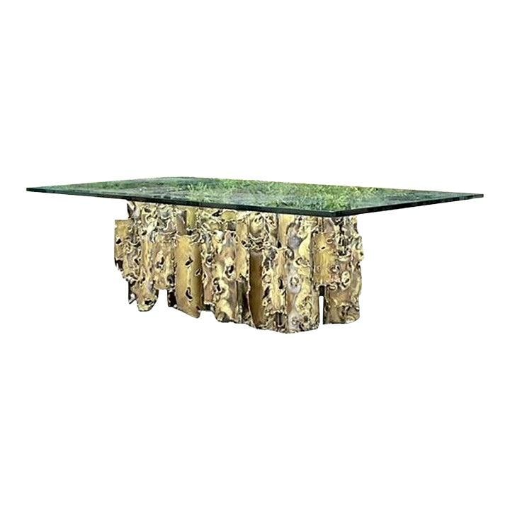 1970s Silas Seandel Cathedral Torch Cut Brass Coffee Table: 1970s Silas Seandel Cathedral Torch Cut Brass Coffee Table Elevate your living space with this iconic 1970s Vintage Brutalist "Cathedral" coffee table by acclaimed artist Silas Seandel. This exception