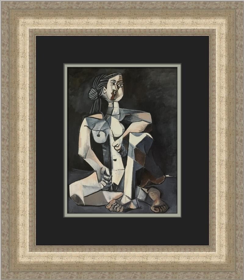 Pablo Picasso Francoise Seated Nude Custom Framed Art Print: Pablo Picasso Francoise Seated Nude Custom Framed Art Print This stunning custom framed print features Pablo Picasso's artwork titled "Francoise Seated Nude." Measuring 16 inches wide by 18 inches tal