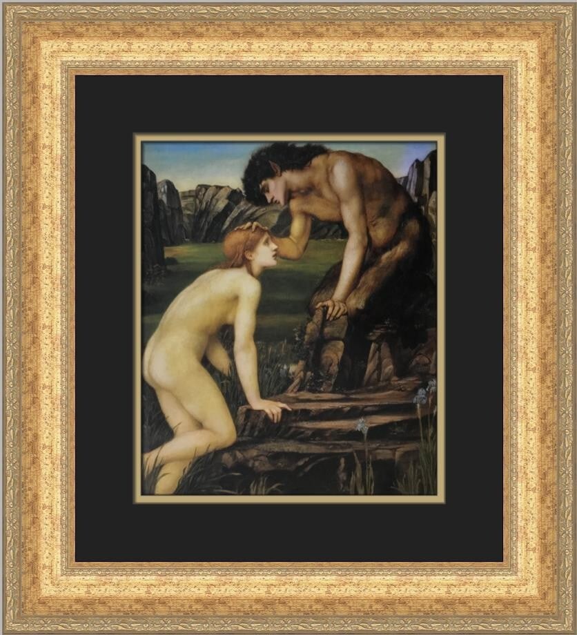 Edward Burne-Jones Pan and Psyche Custom Framed Art Print 20 x 18: Edward Burne-Jones Pan and Psyche Custom Framed Art Print 20 x 18 This exquisite custom framed print features Edward Burne-Jones' iconic artwork titled 'Pan and Psyche.' Measuring 20 inches in height