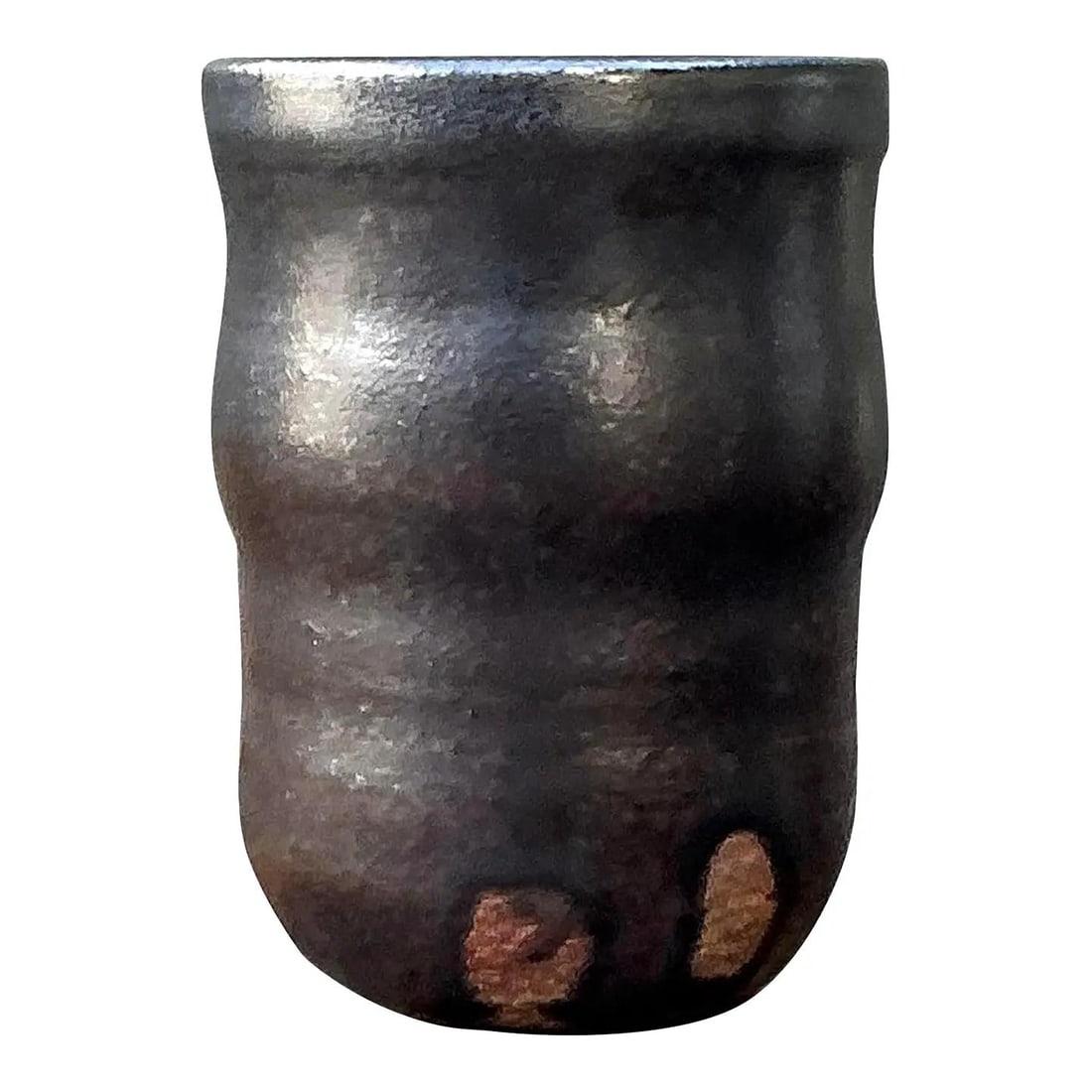 Vintage Studio Pottery Vase with Metallic Glaze: Vintage Studio Pottery Vase with Metallic Glaze Experience the artful beauty of this vintage studio pottery vase, inspired by the soulful aesthetics of Japanese Mingei pottery. Hand-thrown with organi