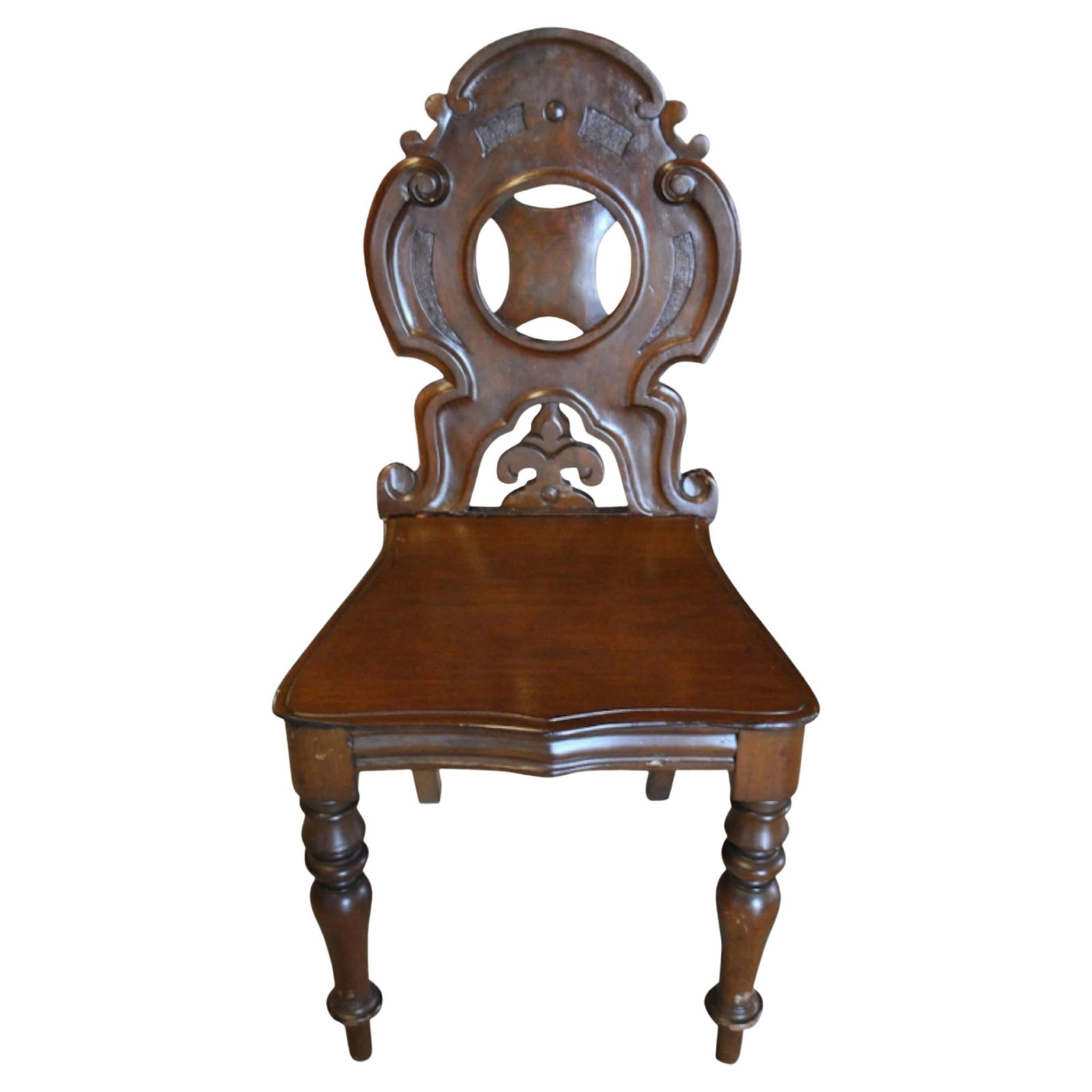 Elegant 19th Century Carved Walnut English Hall Chair (1 of 4)