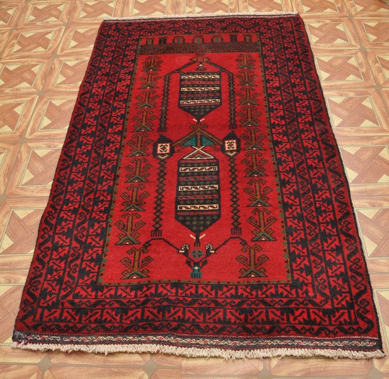 2.10 x 5 Handcrafted Red Baluch Wool Area Rug from Pakistan (1 of 5)