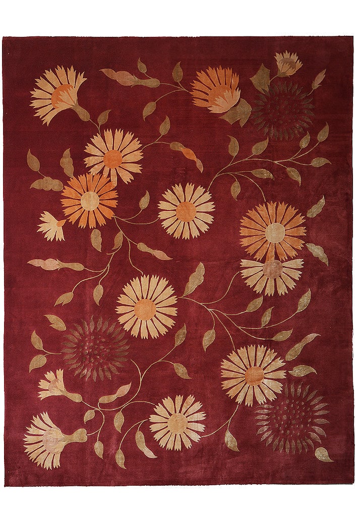 7.9 x 10 Tibbet Transitional Hand-Knotted Wool Silk Rug Burgundy Beige Orange (1 of 13)