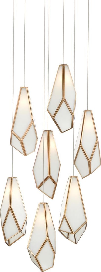 Currey Glace White 7-Light Multi-Drop Pendant Light Brass: Currey Glace White 7-Light Multi-Drop Pendant Light Brass Illuminate your space with the Glace White Multi-Drop Pendant Light, a stunning blend of antique charm and modern functionality. This exquisit