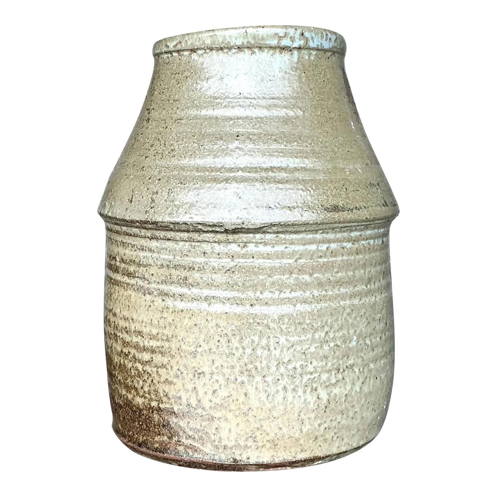 Unique Vintage Boho Pottery Vase 9.5 Inches Greige (1 of 4)