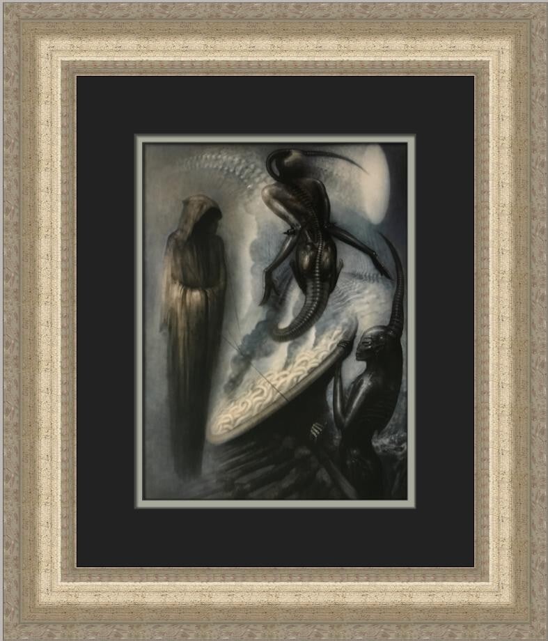 H.R. Giger The Magus Custom Framed Fantasy Surrealism Print: H.R. Giger The Magus Custom Framed Fantasy Surrealism Print This stunning custom framed print features H.R. Giger's iconic artwork titled "The Magus," created in 1993. Measuring 19 in. by 17 in., this