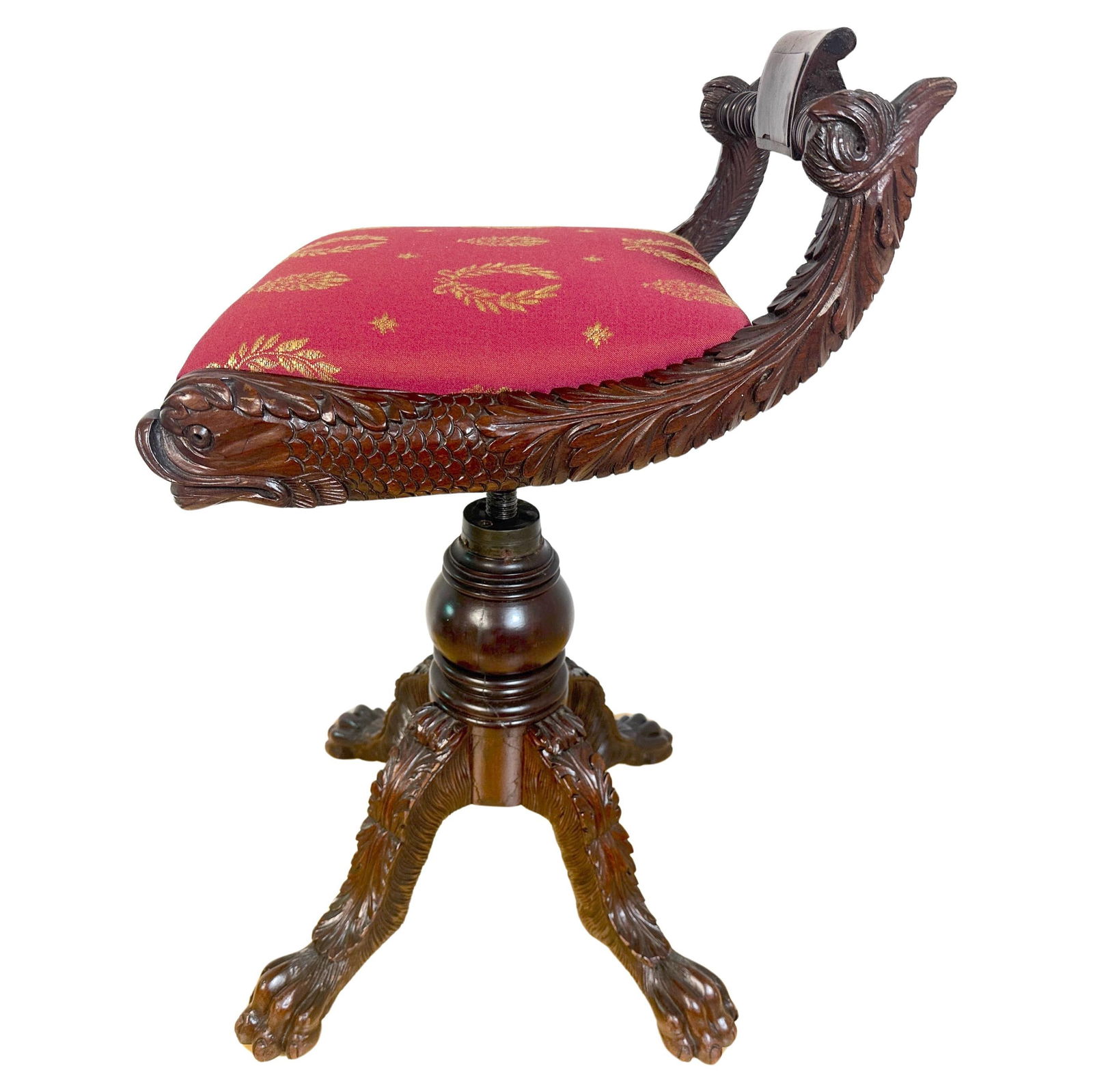 1825 Classical Carved Hardwood Piano Stool with Dolphin Motifs (1 of 12)