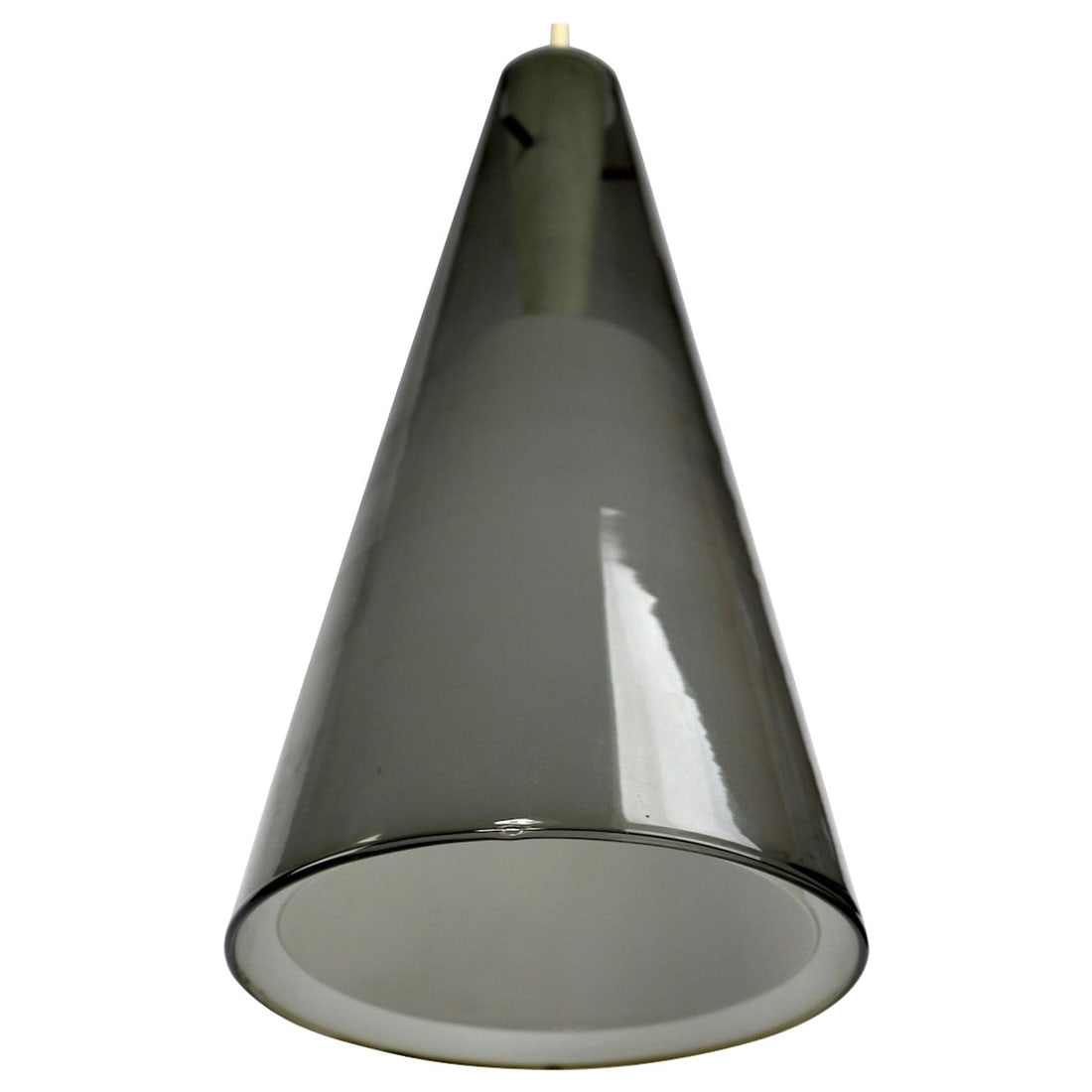 Swedish Smoked Glass Cone Pendant Light with Double Shade Effect: Swedish Smoked Glass Cone Pendant Light with Double Shade Effect This Smoked Glass Cone Form Pendant showcases an elegant design, likely of Swedish origin. The pendant features an outer grey glass con