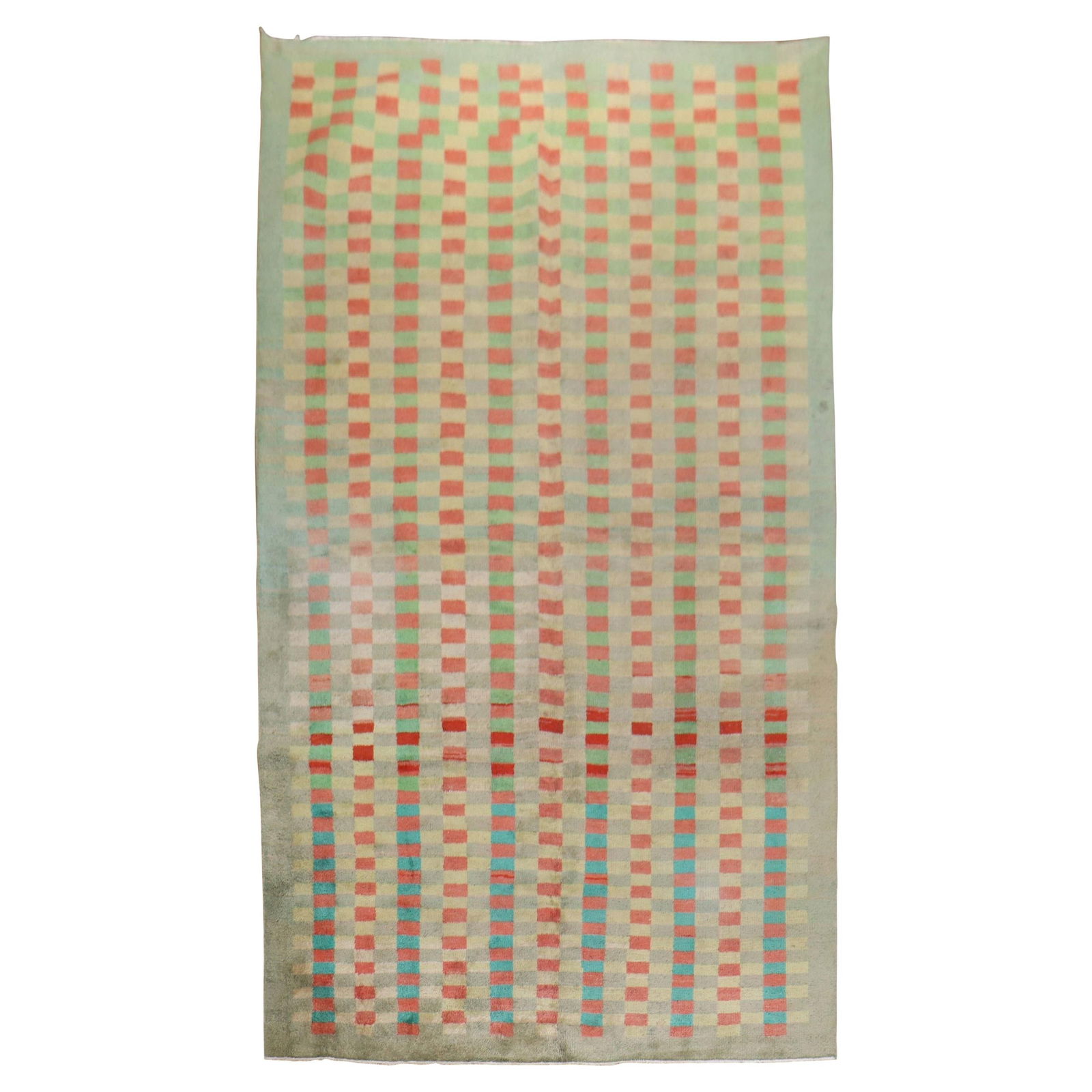 Vintage Mint Green Turkish Anatolian Checkerboard Rug 67x122 Mid-Century Modern Wool: Vintage Mint Green Turkish Anatolian Checkerboard Rug 67x122 Mid-Century Modern Wool Discover the charm of this Mint Green Vintage Turkish Anatolian Deco Checkerboard Rug, a unique addition to your ho
