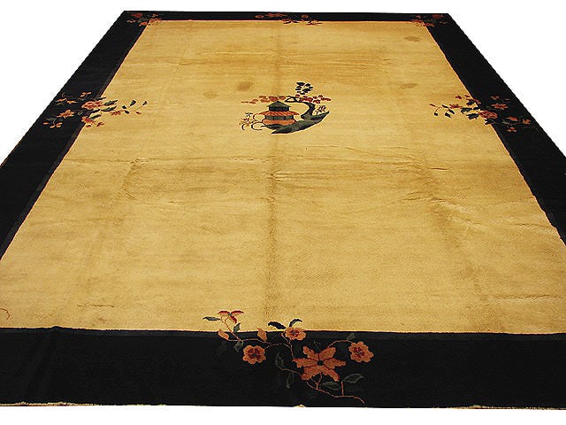 Hand-Knotted 9.10 x 14 Brown Art Deco Rug from China (1 of 5)