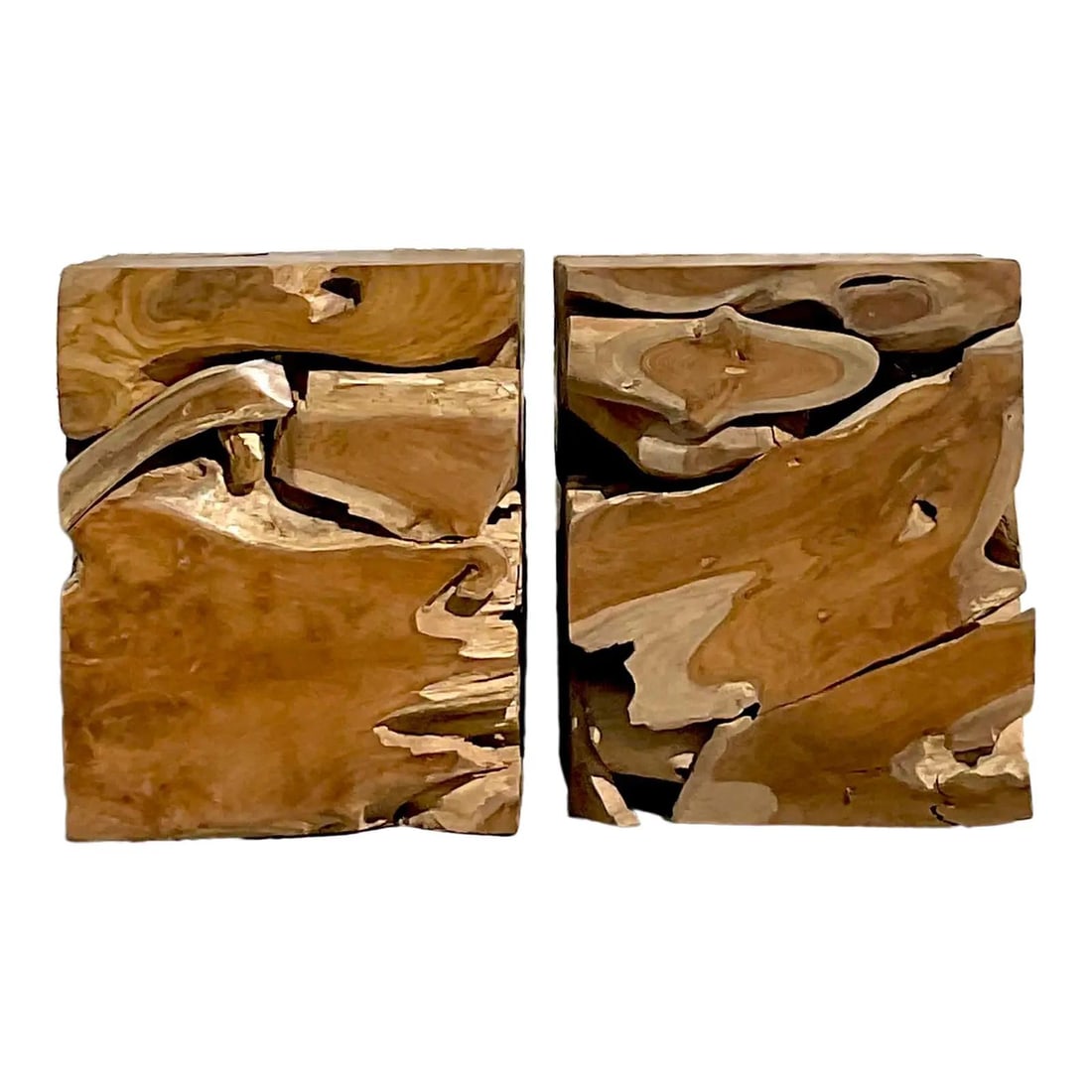 Vintage Boho Puzzle Wood Stools Pair Rustic Charm (1 of 10)