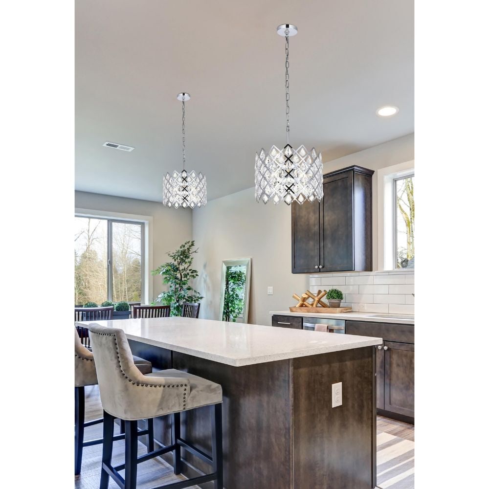 Lyla Modern 3-Light Chrome Crystal Chandelier Pendant 13": Lyla Modern 3-Light Chrome Crystal Chandelier Pendant 13" Illuminate your space with this stylish Lyla 3-Light Chandelier, featuring a modern design that blends elegance with functionality. Crafted wi