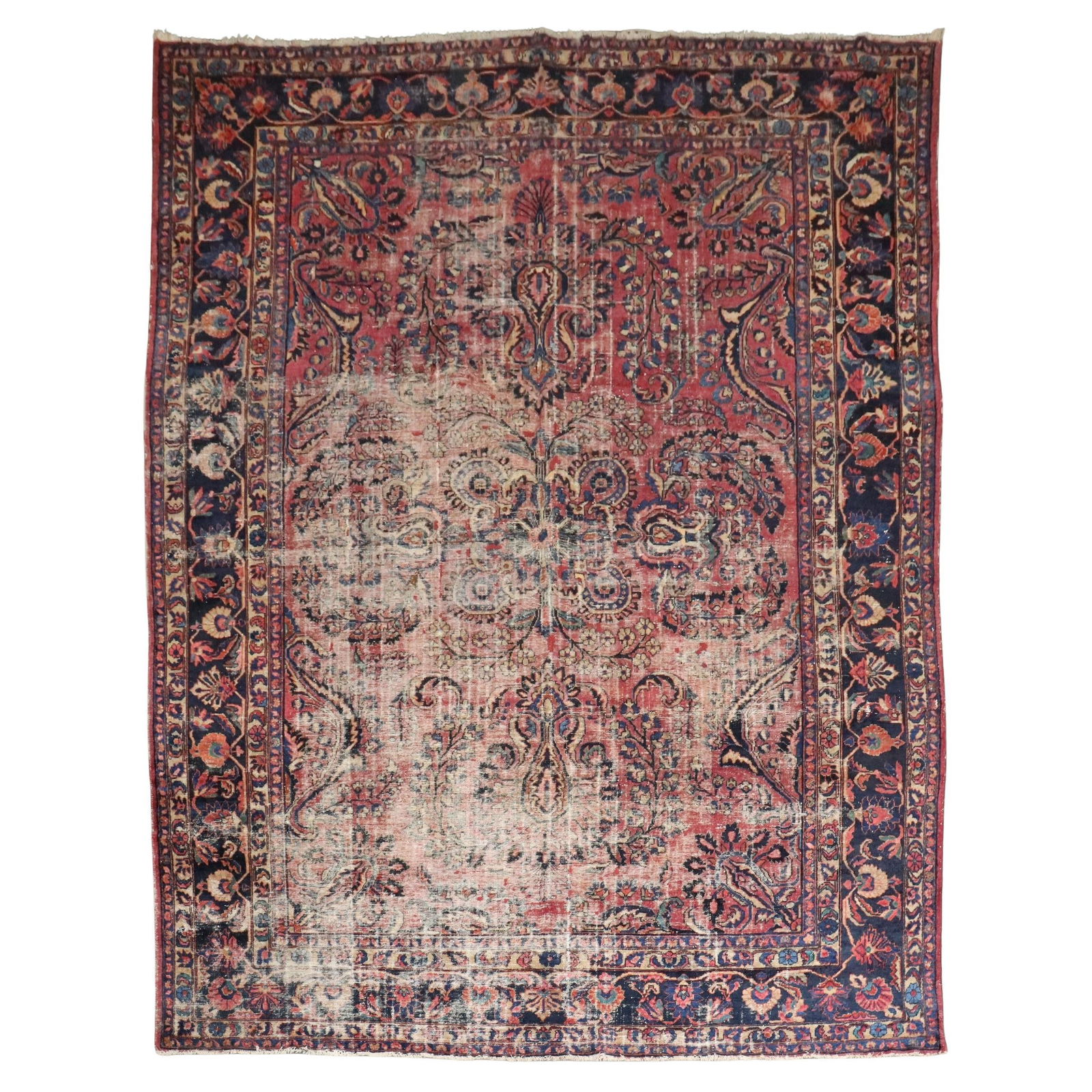 Early 20th Century Hand-Knotted Persian Rug 113x142 Wool Distressed Adirondack (1 of 17)