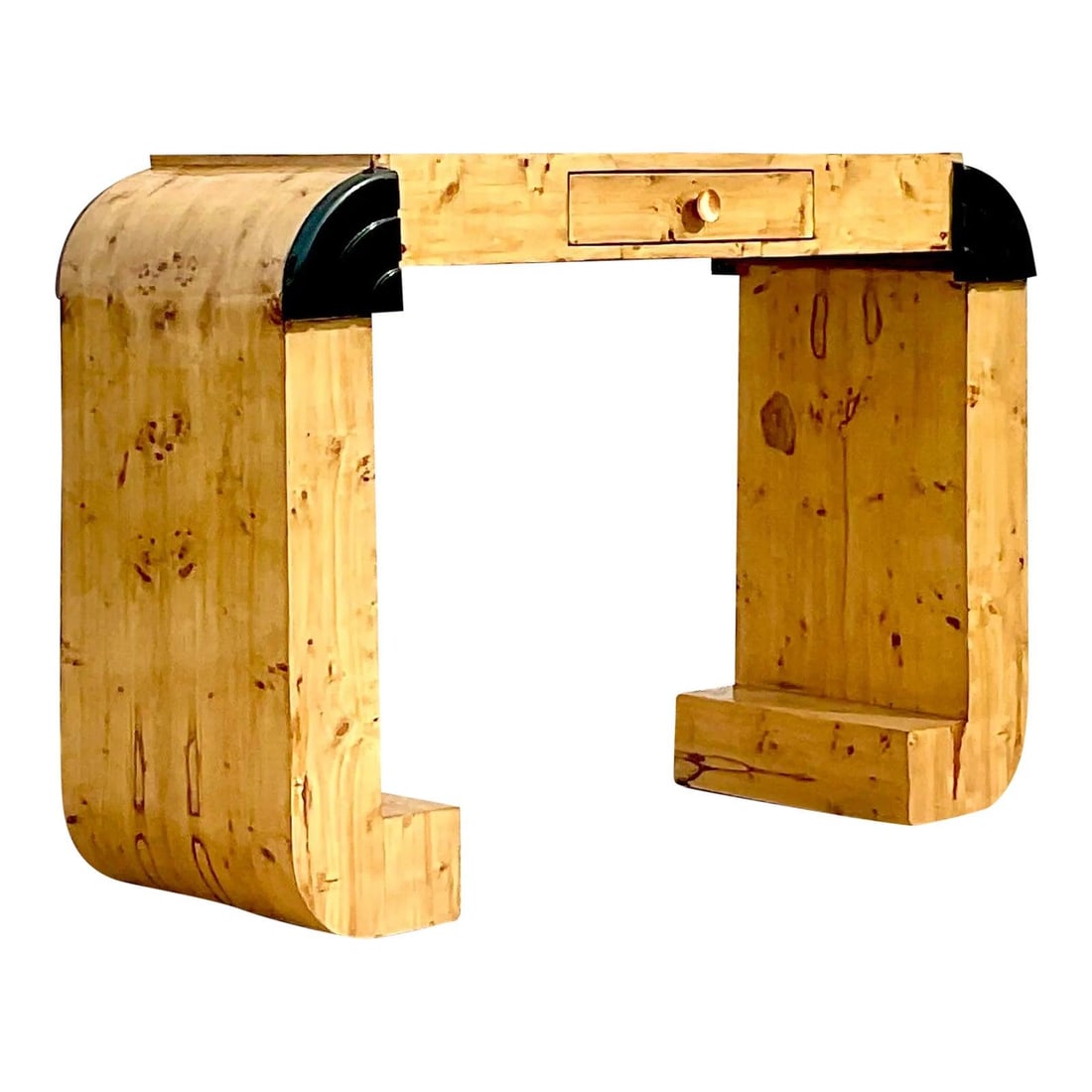 Vintage Burl Wood Waterfall Console Table Chic Deco Design (1 of 10)