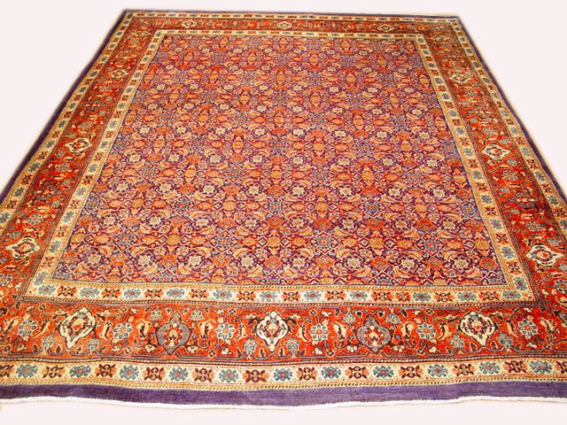 Indigo Semi Antique Persian Sarouk Mahal Herati Rug 9'10 x 12'10 Handmade Wool (1 of 5)