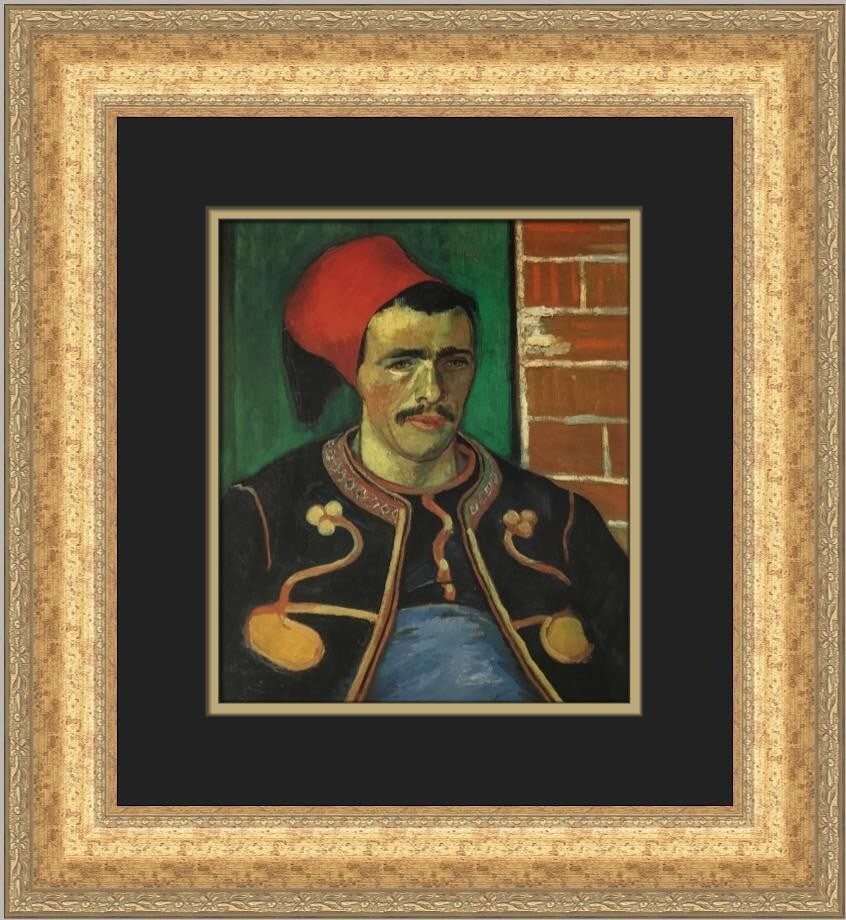 Vincent Van Gogh A Buglar of the Zouave Regiment Framed Print 19x17: Vincent Van Gogh A Buglar of the Zouave Regiment Framed Print 19x17 This exquisite custom framed print features Vincent Van Gogh's artwork titled 'A Buglar of the Zouave Regiment'. Measuring 19 inches